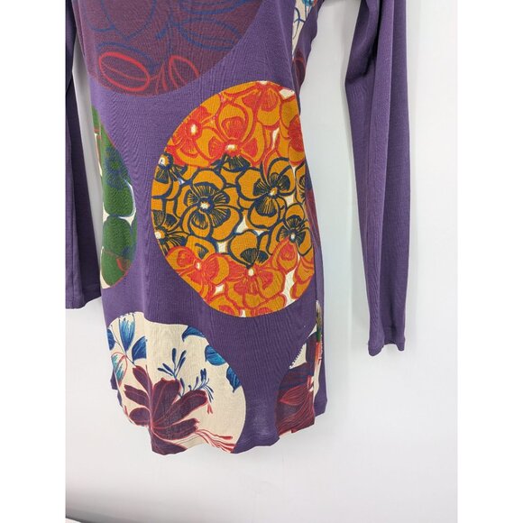 Custo Barcelona Floral Tunic Top Women Size S Asymmetrical Neck Artsy Y2K Retro - Picture 6 of 9